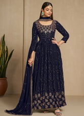 Celestial Looking Partywear Gown in Navy Blue Colour